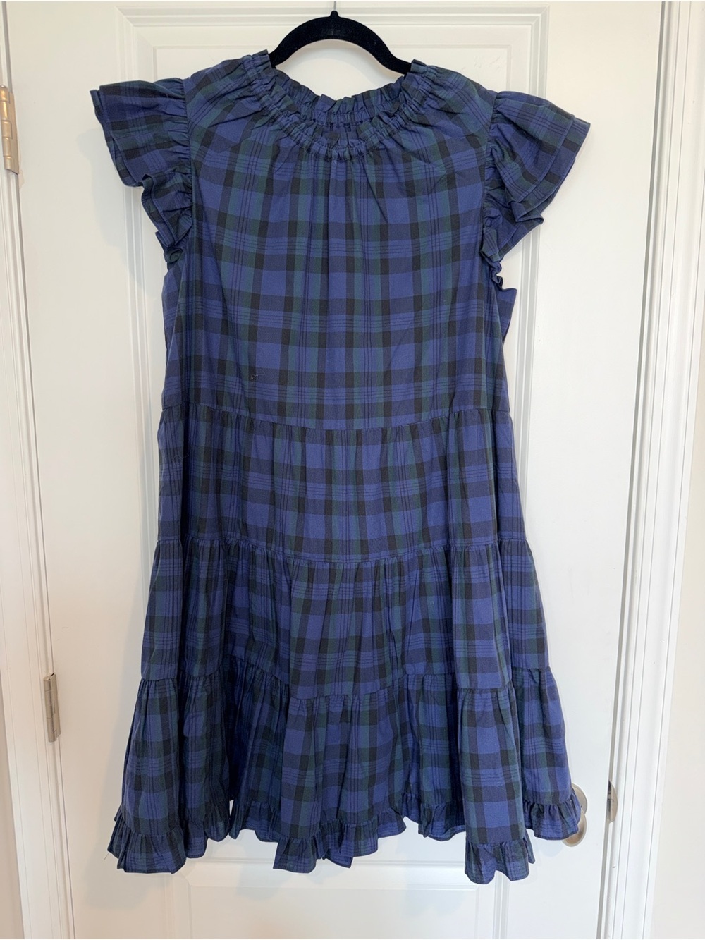 Sail to Sable/Size Large
Navy Plaid Ruffle Sleeve Women’s Dress - Picture 2 of 6